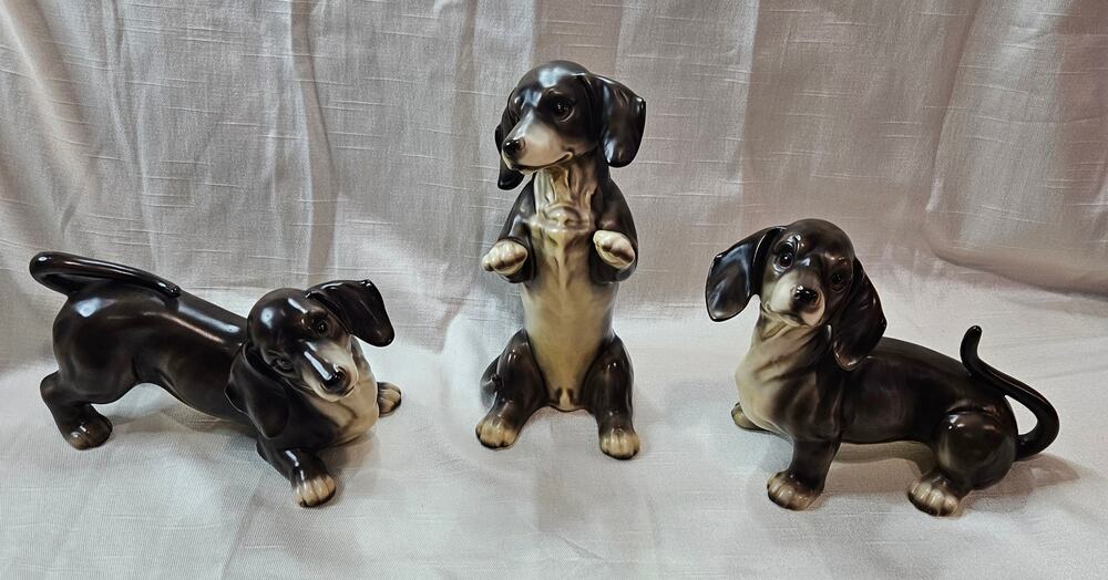 Vintage Porcelain Dachshund Dog Figurines, Set of 3 Made in Japan